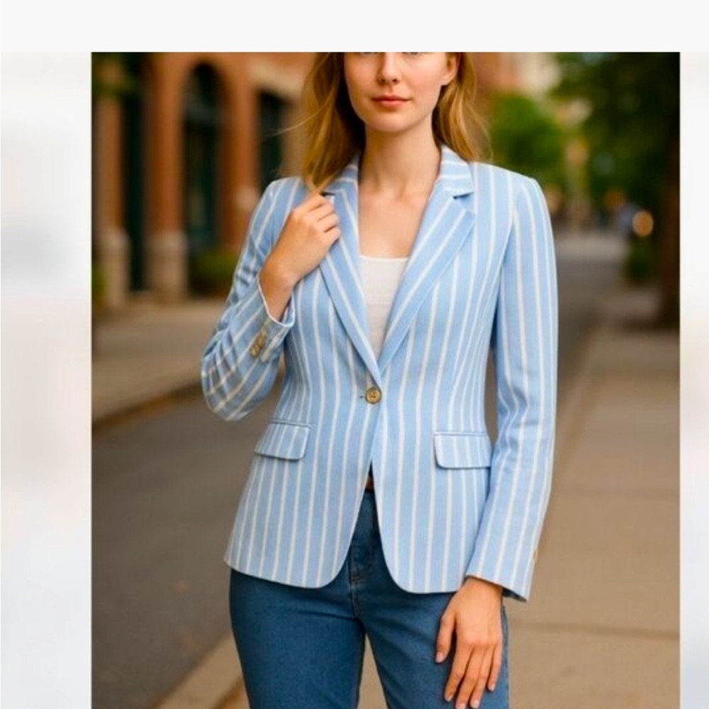Philosophy Blue and White Striped Blazer